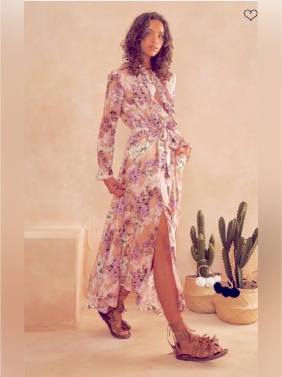 REVOLVE Dresses & Skirts - Jaase Chantal Boho Floral Ruffle Romantic Maxi Dress Peach Pink Handcrafted M
